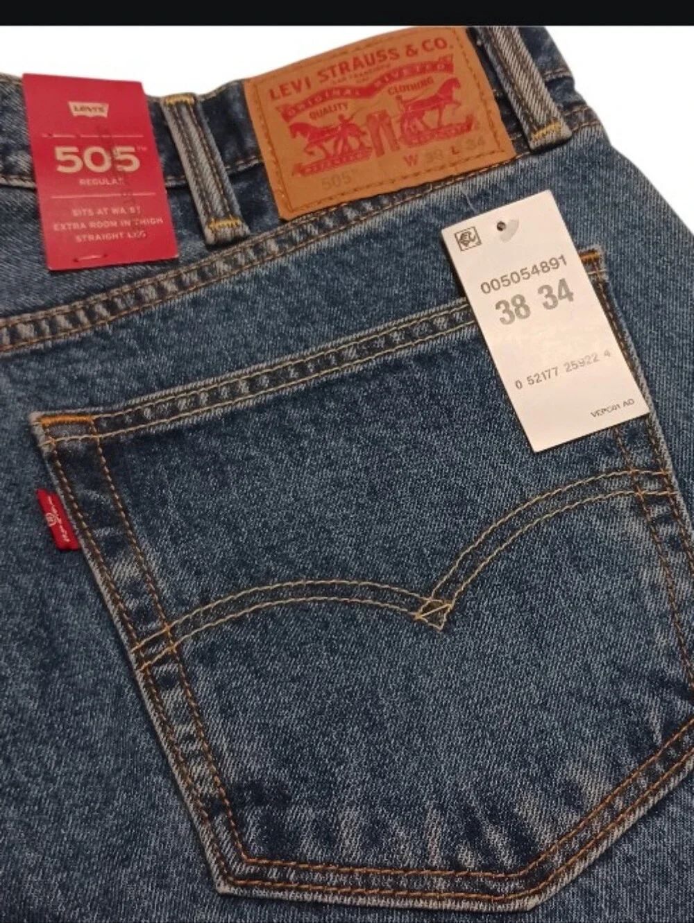 Levis 505 Regular Fit Straight Leg Jeans 38x34